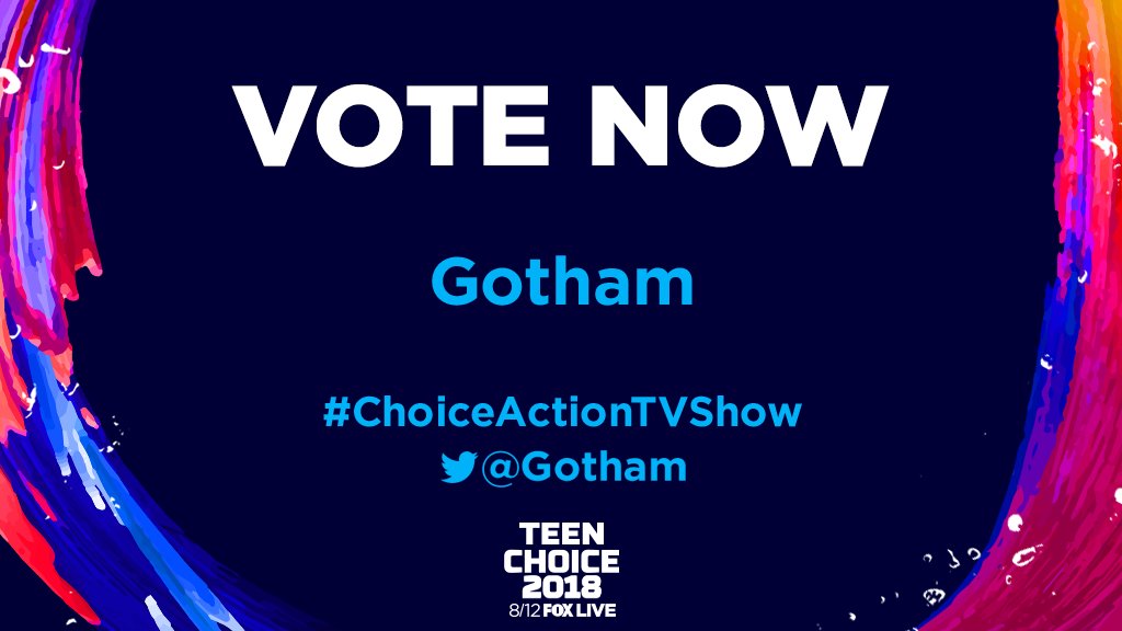 Gotham's tweet photo. #Gotham City needs YOUR vote for the 2018 #TeenChoice title of #ChoiceActionTVShow! 🦇🃏🤡🐧 RETWEET to vote, or visit: https://t.co/euZ078H8bb https://t.co/6BfgCPlG5X