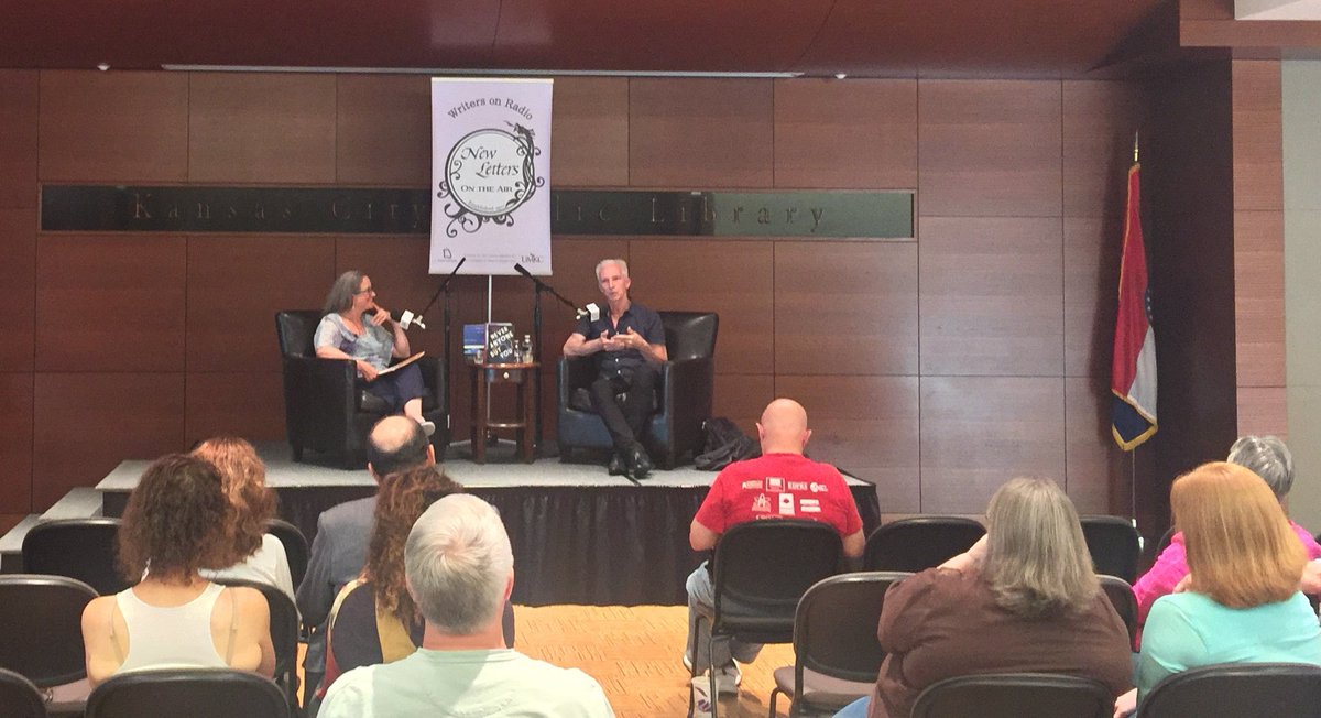 NewLettersRadio's tweet photo. Enjoyed talking w/ author #RupertThomson last night at the @KCLibrary. Listen for an upcoming show featuring this interview &amp; visit our events calendar for info about other events, including the @new_letters weekend writing conference coming up June 22nd! https://t.co/qucQEBnU8e https://t.co/e0M3bip3s9