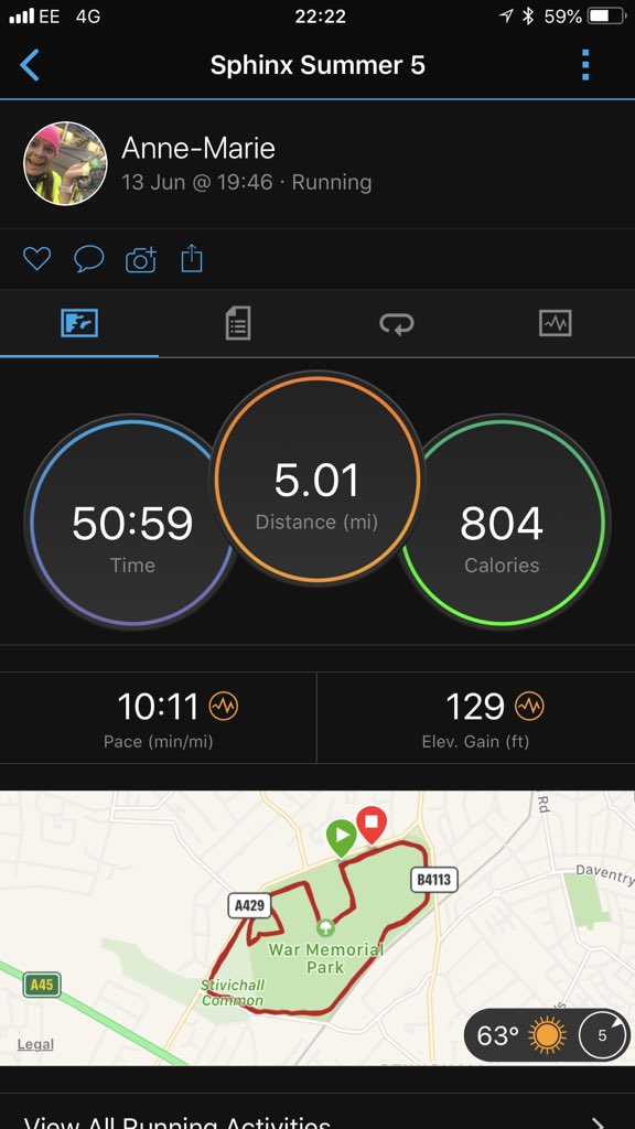 binkybunny7's tweet photo. Legs felt heavy after yesterday’s 10 mile run but dragged myself round the @sphinxac #Summer5 race tonight. Loved the usual @Massey_Runners support too #gomasseys #myrunningfamily 😍🏃🏼♀️👏🏻 https://t.co/t8wfKylVK7