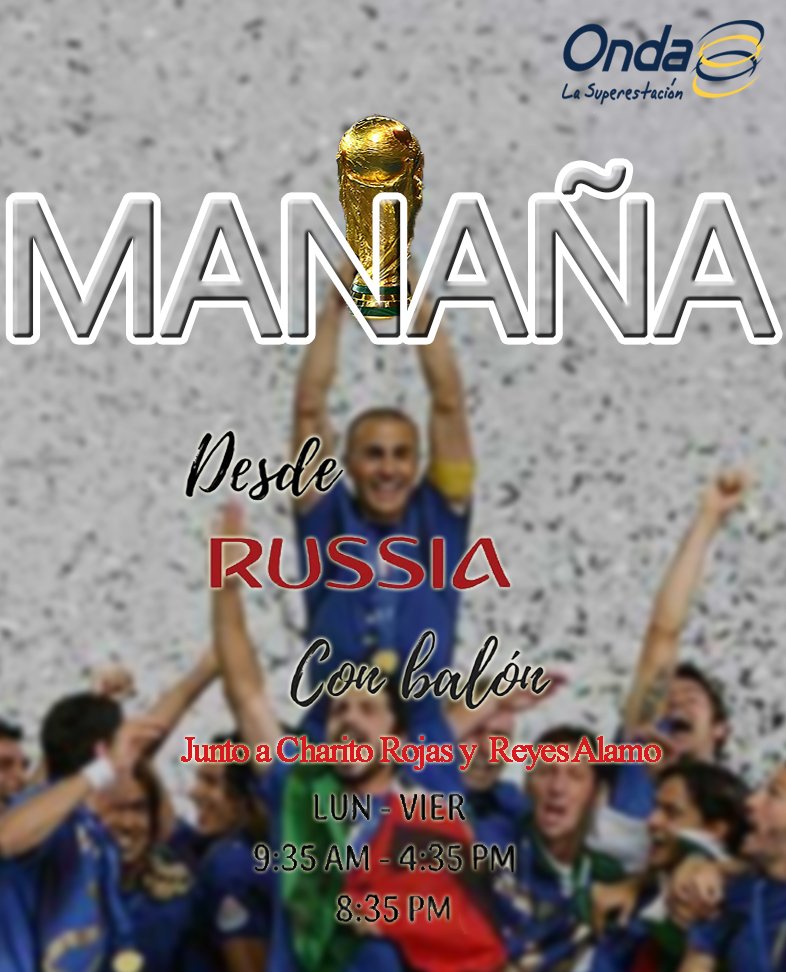 OndaValencia's tweet photo. A menos de 24 horas el Mundial #Russia2018 esta por comenzar
Escucha a Charito Rojas y Reyes Alamo en #DesdeRussiaConBalón para que te prepares y conozcas todo sobre este fenomeno
Por @Ondavalencia 100.9 FM #LaSuperestación https://t.co/GQ7xawRuvz