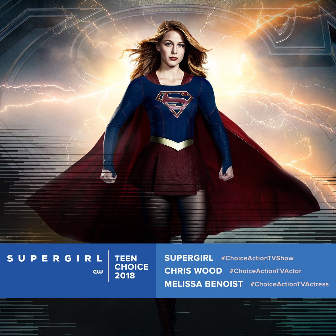 TheCWSupergirl's tweet photo. Some super choices! Vote for all their #TeenChoice nominations!
@TheCWSupergirl for #ChoiceActionTVShow
@ChristophrWood for #ChoiceActionTVActor
@MelissaBenoist for #ChoiceActionTVActress https://t.co/nABSHQPbzx