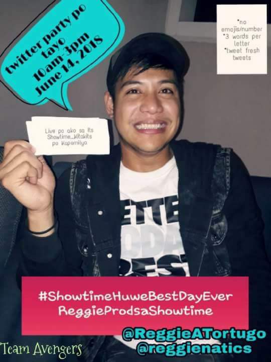 ReggieATortugo's tweet photo. Abangan niyo po ako mamaya guys!!!😁
#ShowtimeHuweBestDayEver
#ReggieProdsaShowtime
#ReggieATortugo
#Reggienatics https://t.co/mgVud8XmSm