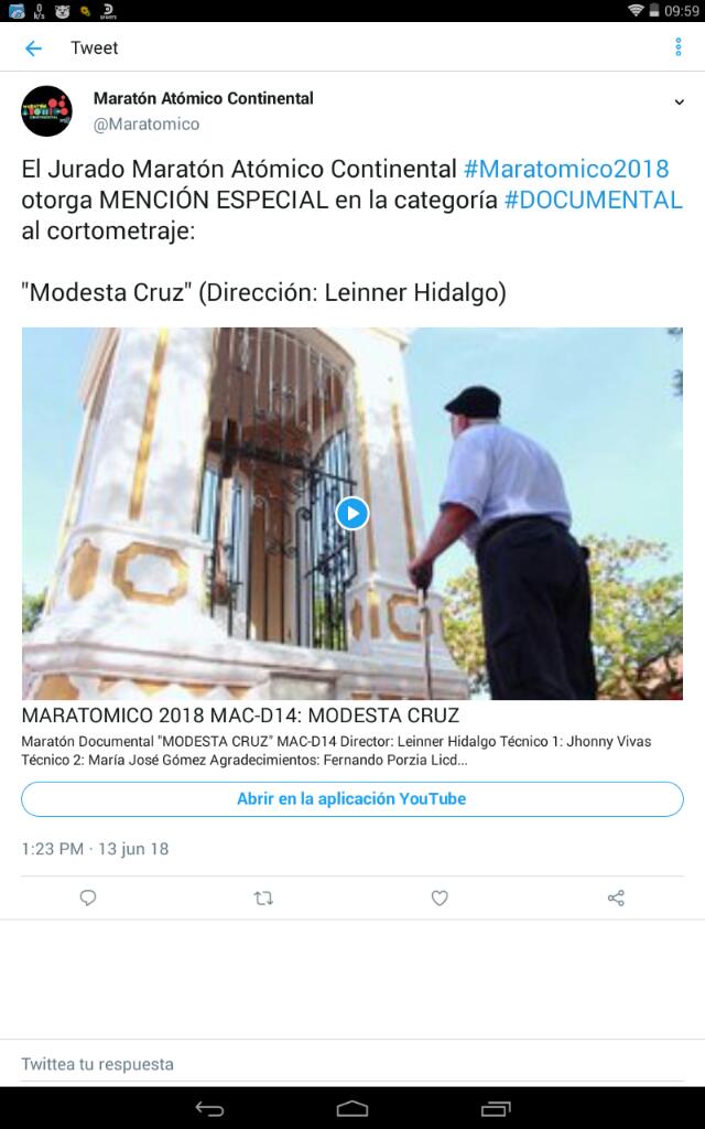 Aquí Señores, Gracias al Maratón Atómico Continental por esta Mención. Gracias al Jurado.