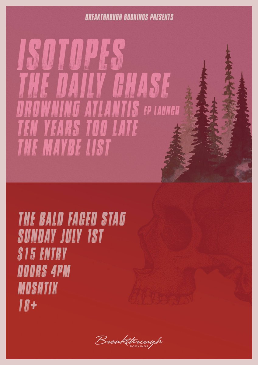 EP LAUNCH SHOW
Playing "Transitions" in full 
<a href="/BaldFacedStagAu/">THE BALD FACED STAG</a>
1st of July
$15 // 4pm Doors

Isotopes // The Daily Chase // Ten Years Too Late // The Maybe List