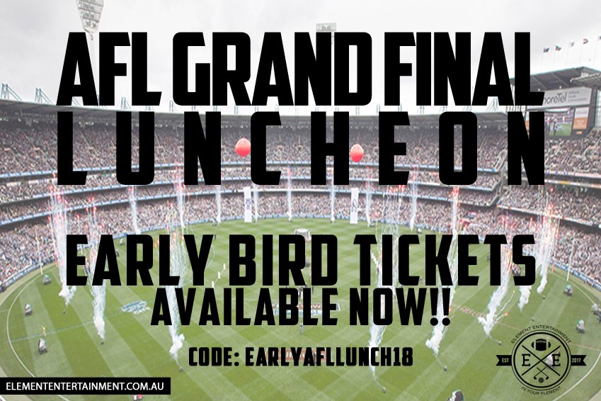You're invited to join <a href="/Billie_Popovska/">Billie Popovska</a> &amp; <a href="/CoreyMcKernan/">Corey McKernan</a> at attend our annual #AFLGrandFinal Luncheon where you'll could rub shoulders with &amp; hear stories from some of the legends of the game!
#AFL #GrandFinal #EarlyBird
Get your early bird tickets here goo.gl/yLXNoz