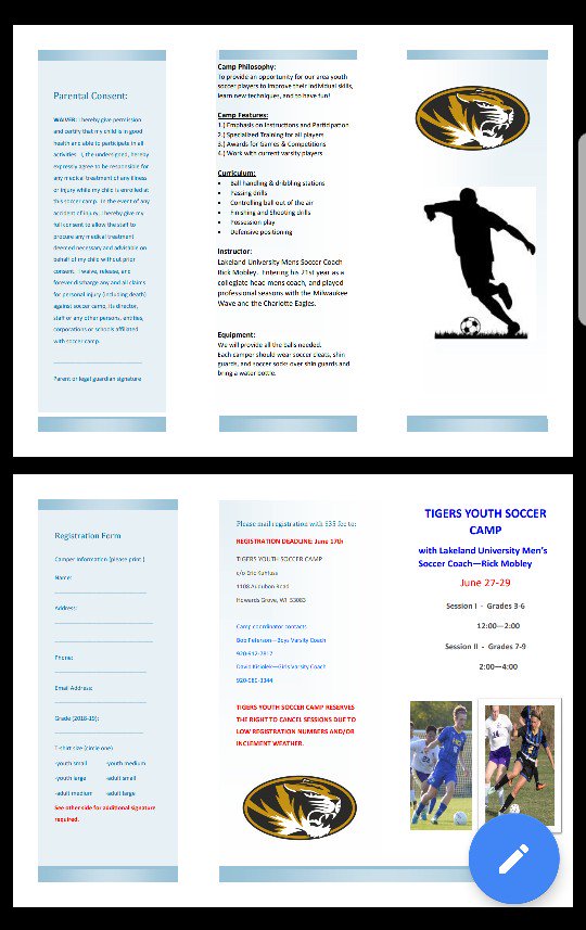 Tigers Youth Soccer Camp will be at the Howards Grove Varsity Soccer field on June 27-29, from 12:00 – 4:00. Camp coordinators are Bob Peterson, boys varsity coach, and David Kisiolek, girls varsity coach.

The deadline is June 17, and the cost is $35.00.
