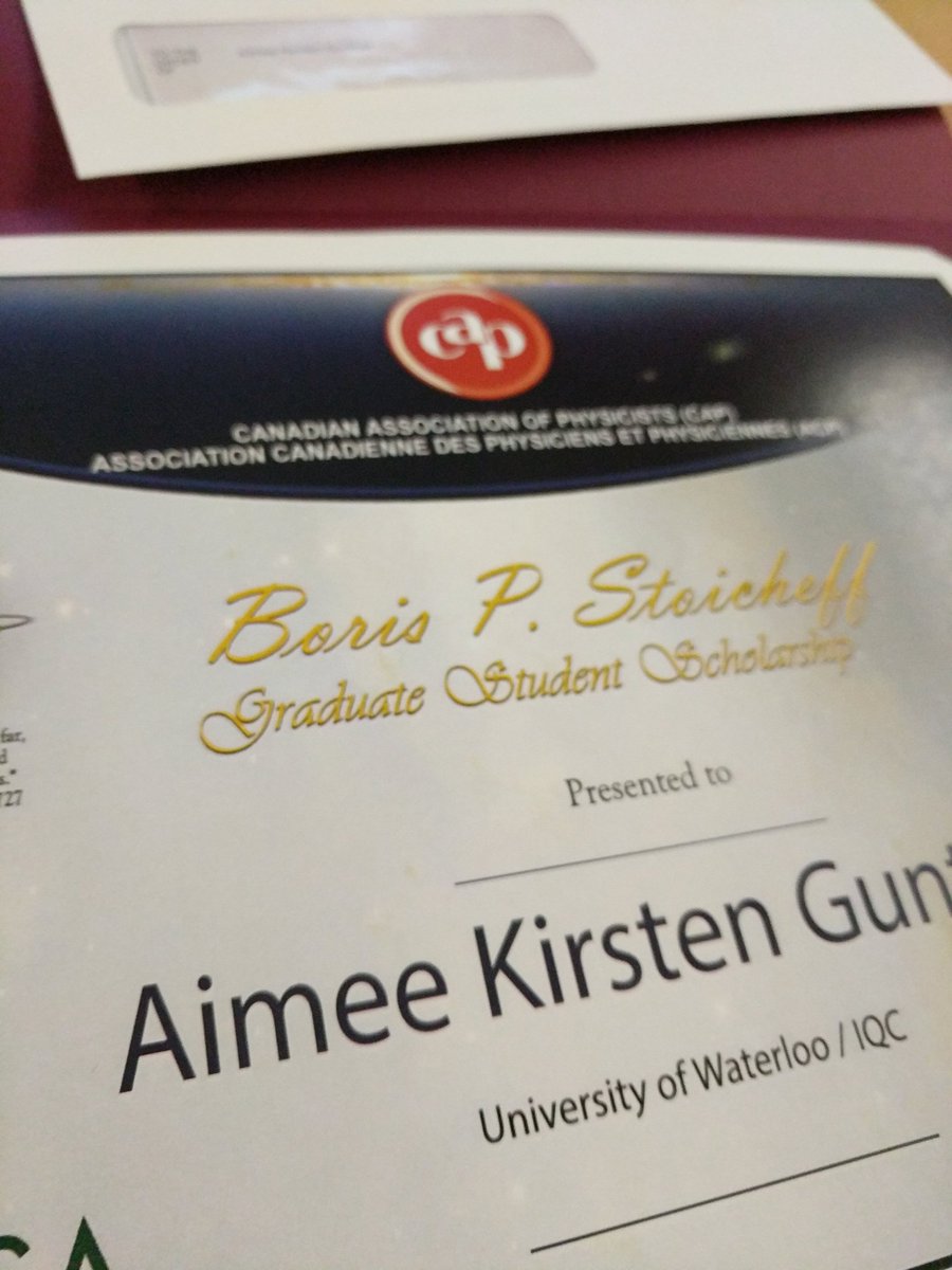 AimeeKGunther's tweet photo. Today I "CAP-ped" off my quantum optics graduate career by receiving the @CAPhys Boris P. Stoicheff Graduate Student award. #CAPCongress18 https://t.co/AMaQnnLoAW