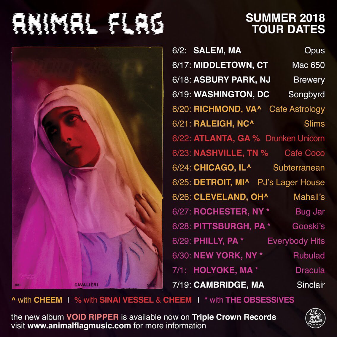 animalflag's tweet image. REMINDER: We will be going on tour with @cheem_tv in less than a week! Very excited that our blessed angel @youlookgauntly will be playing bass with us! Hope to see you at some of these shows 🔊❤️ (more info over at animalflagmusic.com/shows)