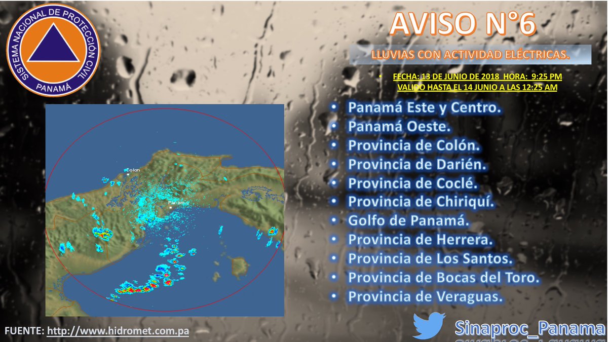Aviso 6 de lluvias con descargas eléctricas para las siguientes localidades.