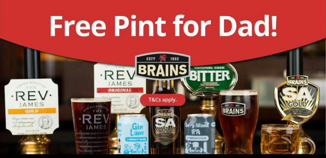 DukeCowbridge's tweet image. 🍺 🍻🍺🍻🍺🍻🍺🍻🍺
FREE PINT FOR DAD on Father's Day!!!  Sunday 17th June. Claim your free pint at the bar. #BrainsBeer #FathersDay #RevJames