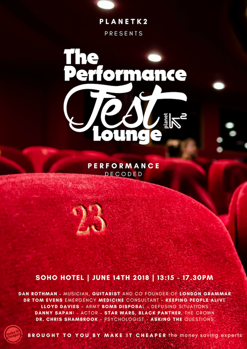 PlanetK2's tweet photo. Performance. Decoded. PerformanceFest Lounge 2018 = today @chrisshambrook joined by Lloyd Davies @DannySapani @DocTomEvens @DanRothmanLG to explore their worlds of human performance. We can’t wait to meet all those coming along! #PerformanceDecoded #SeriousPerformance #Perform https://t.co/QUJ6V4glje