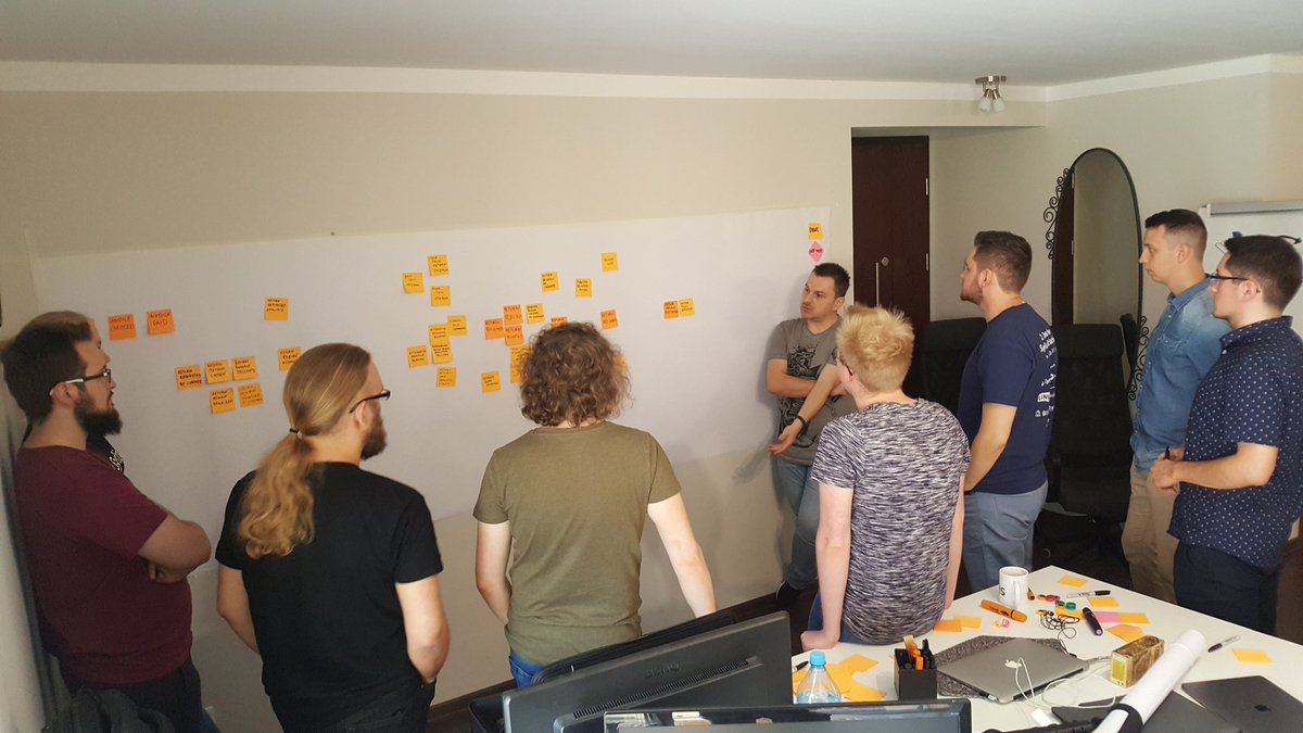 Sylius's tweet photo. We're having an #EventStorming #workshop with the amazing @mariuszgil. Lots of ideas in the air! 
#DDDesign #DDD @srcministry https://t.co/3FzOQyKXN8