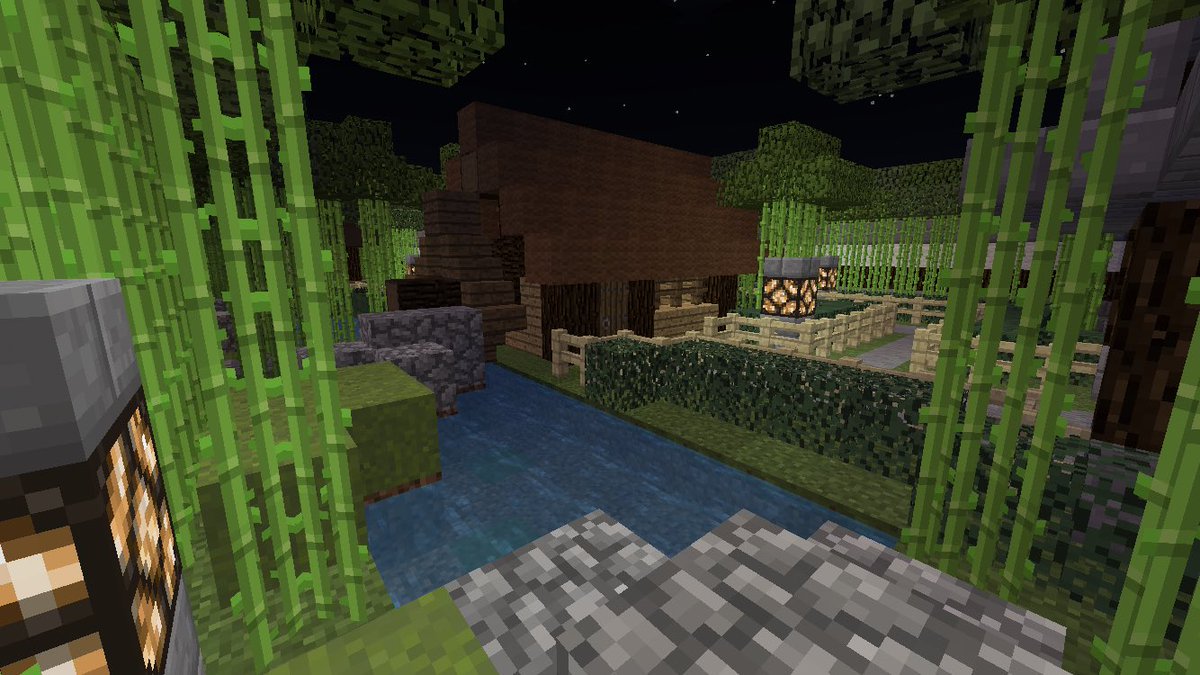 竹和 マイクラ和風建築 日本庭園 が完成しました 前回から竹と灯篭の数を増やし 緑を追加しました また竹の葉を2種類使いリアリティを出しています 夜すれば また違った雰囲気で 日本庭園 が楽しめます W 1週間以上も投稿が空いて