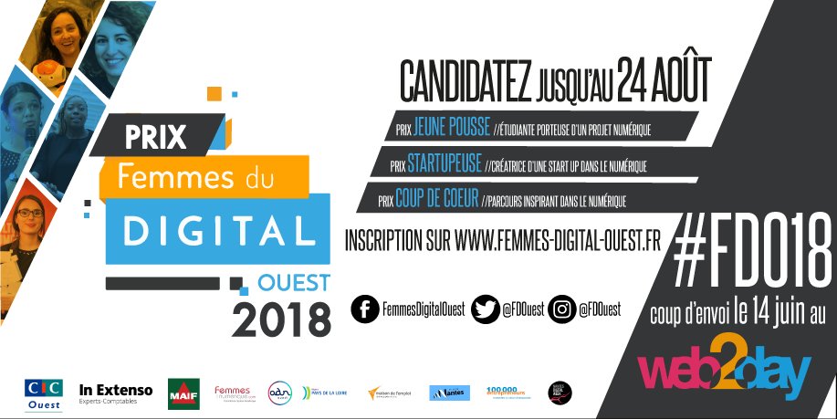 FDOuest's tweet photo. 📢 Coup d'envoi du 🏆Prix #FDO18 by @FDOuest today à 17h au @web2day sur le stand @paysdelaloire @NantesTech ▶️ Rejoignez-nous et encourageons ensemble les femmes à entreprendre dans le numérique ! https://t.co/LpBeHBWjv3 #WeAreFDOuest #Web2Day2018 https://t.co/lwBpM4GDck