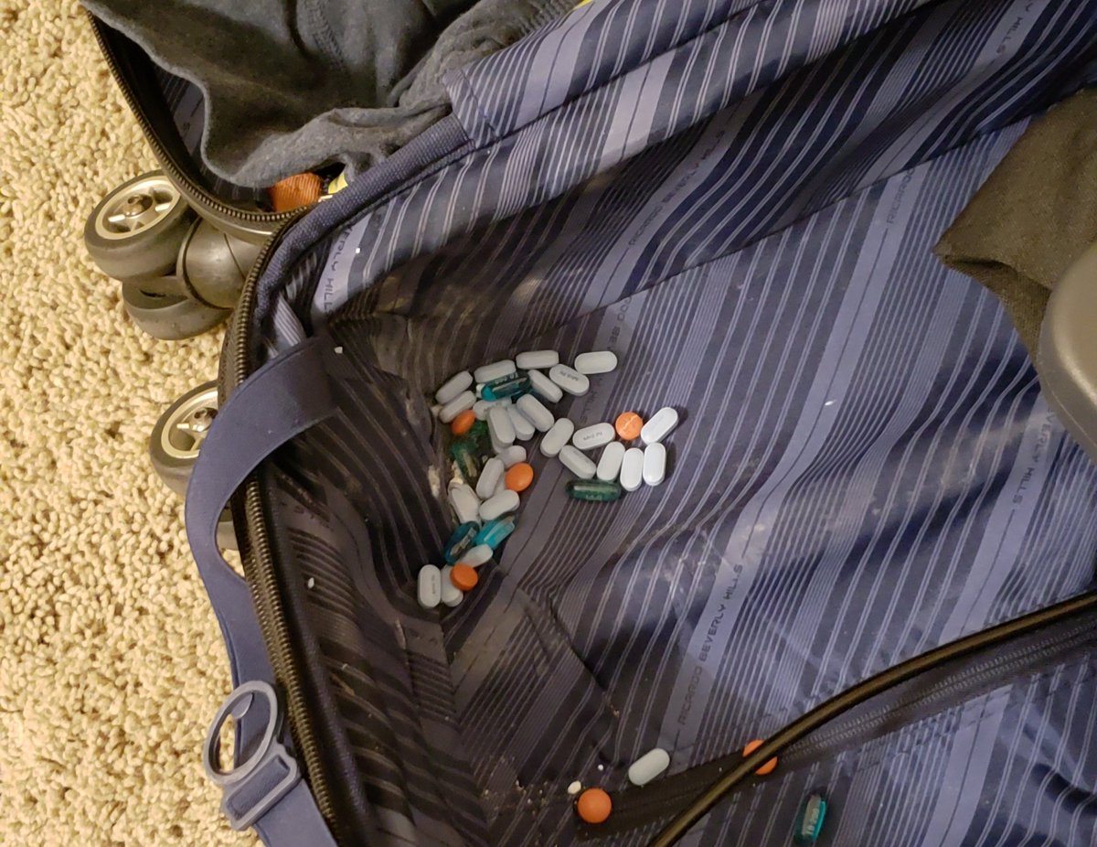 Thanks <a href="/TSA/">TSA</a> for opening my medicine container, dumping it in my bag, and then just closing it up. #brokenpills #TSA #Delta