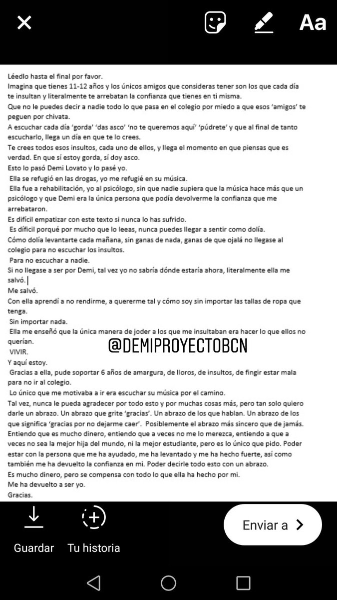 demiproyectobcn's tweet photo. Tw ha decidido bloquearme la cuenta, la subo en esta. 
Mi frase de amor: doy gracias a la vida de haber coincidido contigo en esta aventura. Te doy gracias a ti, por haberme obligado a vivirla. Mi madre me dio la vida, pero tú, me diste una 2 oportunidad.
#DemiLovatoConLOS40 https://t.co/UdQpN7O7sQ
