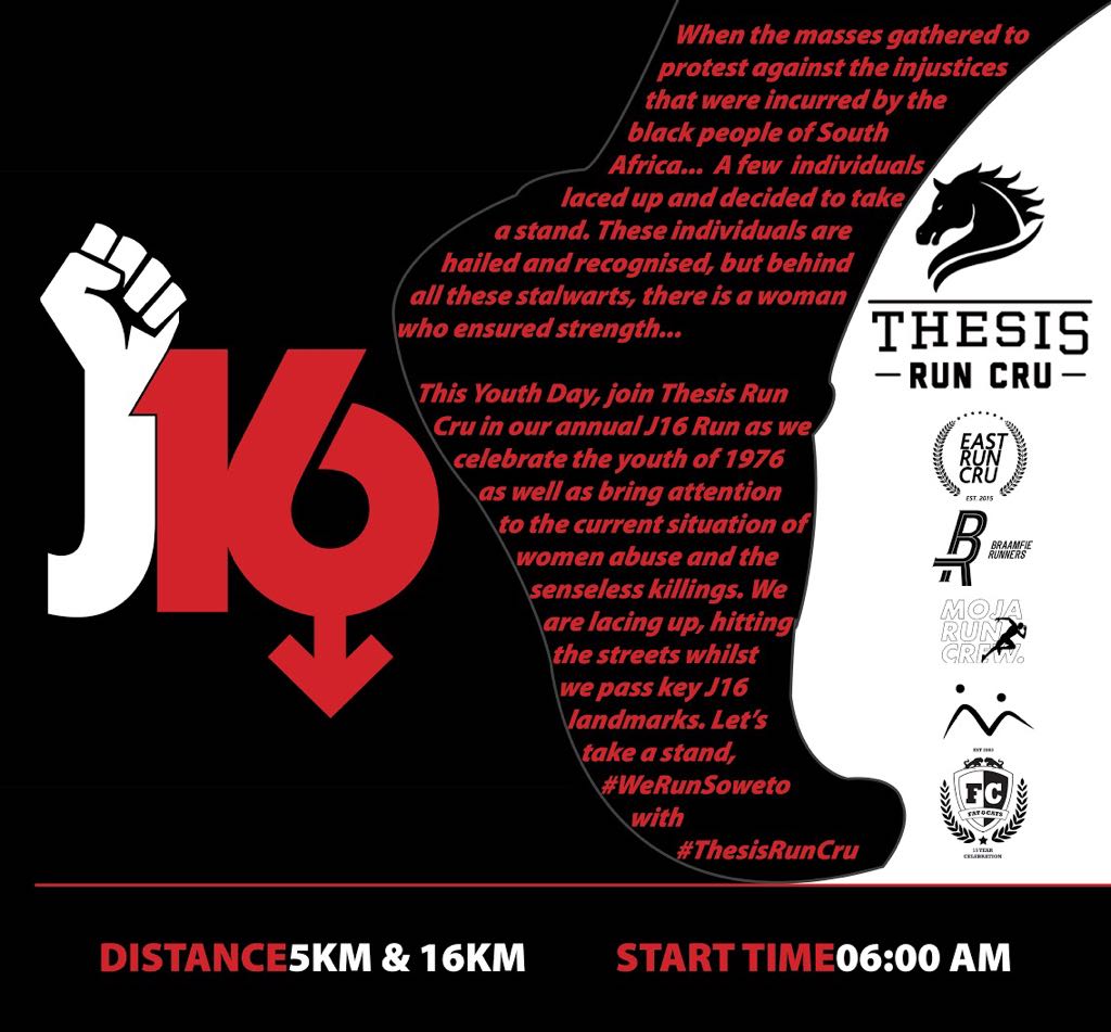 We run for those that took to the streets to march for our freedom_______

#J16
#GoodVibesOnly
#thesisruncru
#crulove 
#slyza
#werunsoweto
#runasone
#redbull
#nikerunning
#fullservesa
#dabuka
#badxbraamfie
#livelong
#unityinmotion
#redskippa