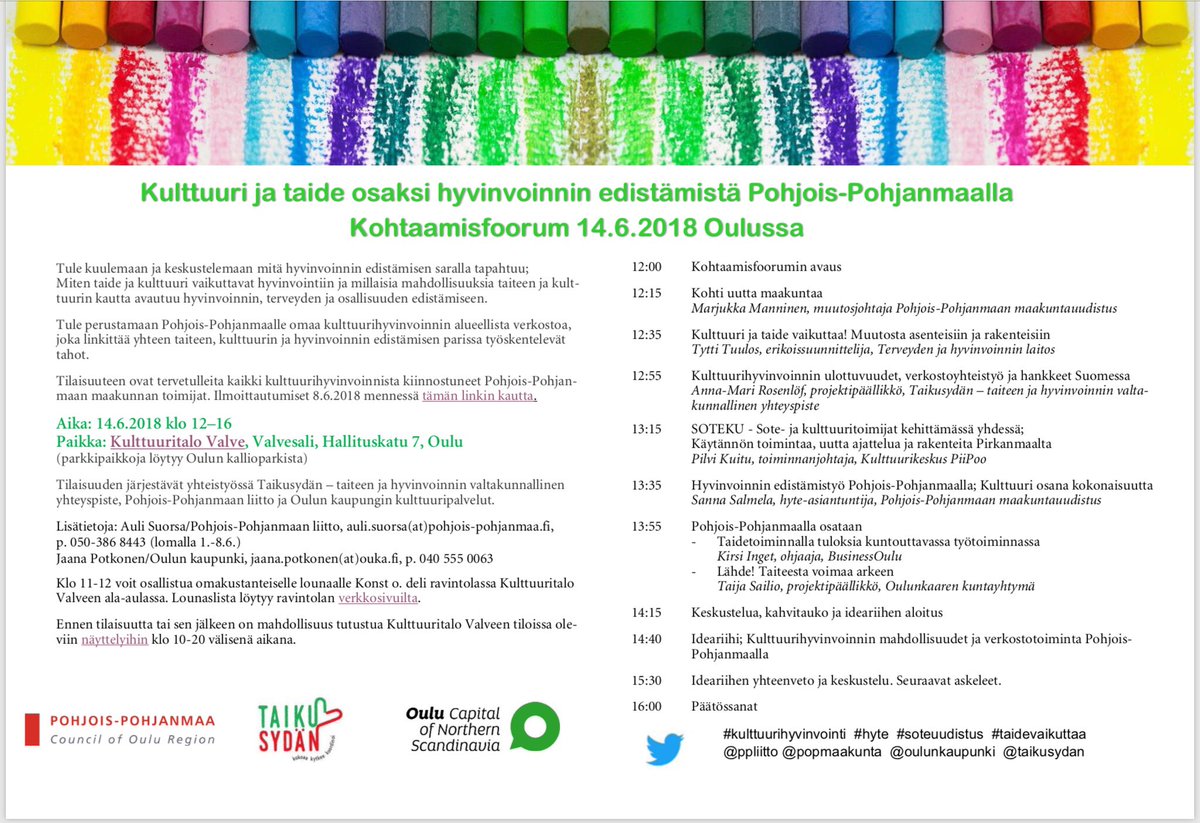 Verkostoitumassa
#kulttuuri, #taide, #hyvinvointi