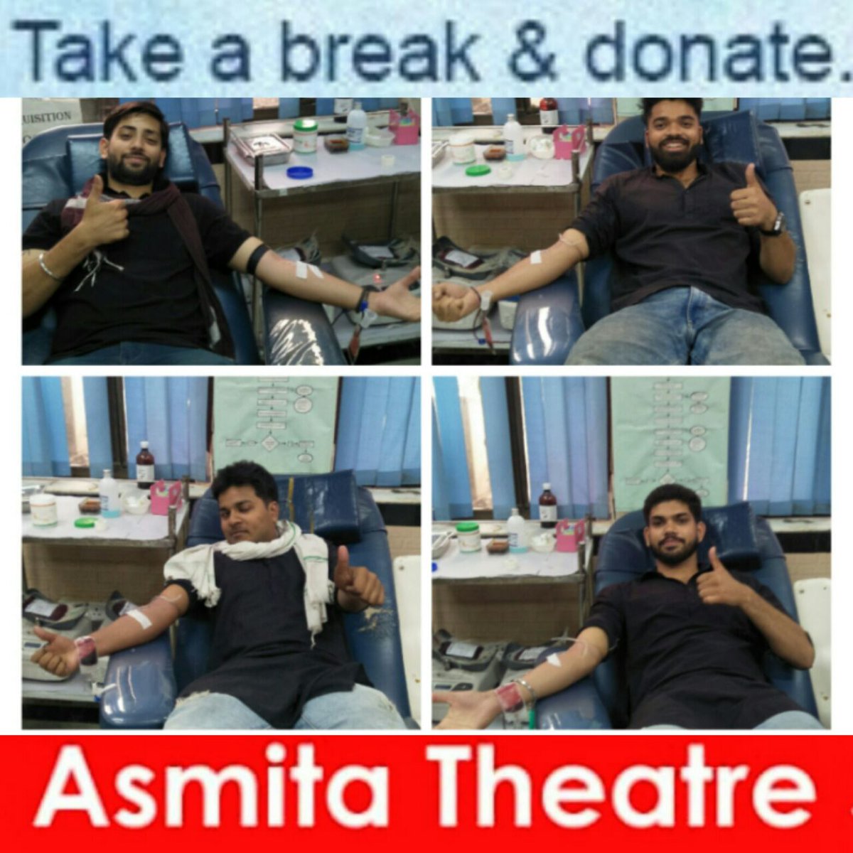 AsmitaTheatre's tweet photo. अस्मिता थियेटर के एक्टरों ने #जिंदगी नुक्कड़ नाटक के बाद सामूहिक रक्तदान किया। रक्तदान के लिए जागरुकता अभियान #अस्मिताथियेटर का #नुक्कड़नाटक #Zindagi #Delhi #blooddonation  #WorldBloodDonorDay #AsmitaTheatre #BloodMatters 
Street Play Zindagi written and directed by #ArvindGaur https://t.co/Jf9eyf6aSe