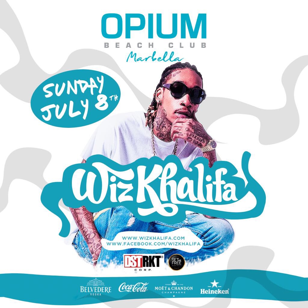 JUST ANNOUNCED!!! WIZ KHALIFA 8th JULY AT Opium Beach Club Marbella 💥💥💥#Marbella #wizkhalifa #PoolParty #marbs 

SET AN ALERT... THESE TICKETS WILL FLY!!! 
EARLY BIRD TICKETS  - 30€

opiumbeachmarbella.com/es/tickets/wiz…

INFO &amp; BOOKINGS: +34 657 627 144 &amp; +34 653 628 214