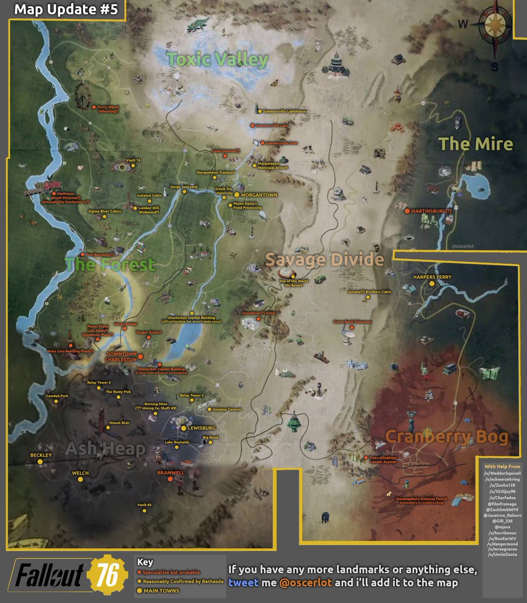 oscerlot's tweet photo. Update 5 to the #fallout76 Map. Added in more suggested locations and fixed up some names of existing ones. https://t.co/GKa7Ew9srS