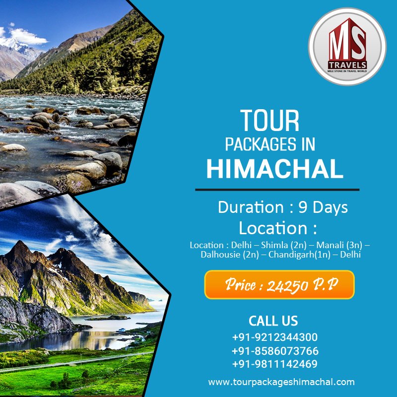 mstoursntravels's tweet photo. 8 Nights/9 Days Himachal Package. Trip package to Chandigarh, Dalhousie, Shimla, Manali, Dharamshala, Dalhousie for 8 Nights/9 Days.
Latest Deals 50% Off - Call / Whatsapp : +91 98111 42469
Website : https://t.co/1IRNi35pfz
#mstour #himachal #packages #chandigarh #dalhousie https://t.co/w5ukGecKOR