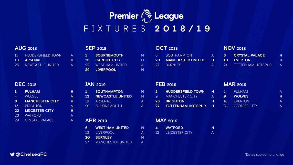 Chelsea FC on Twitter "So, we will play Huddersfield Town away on the