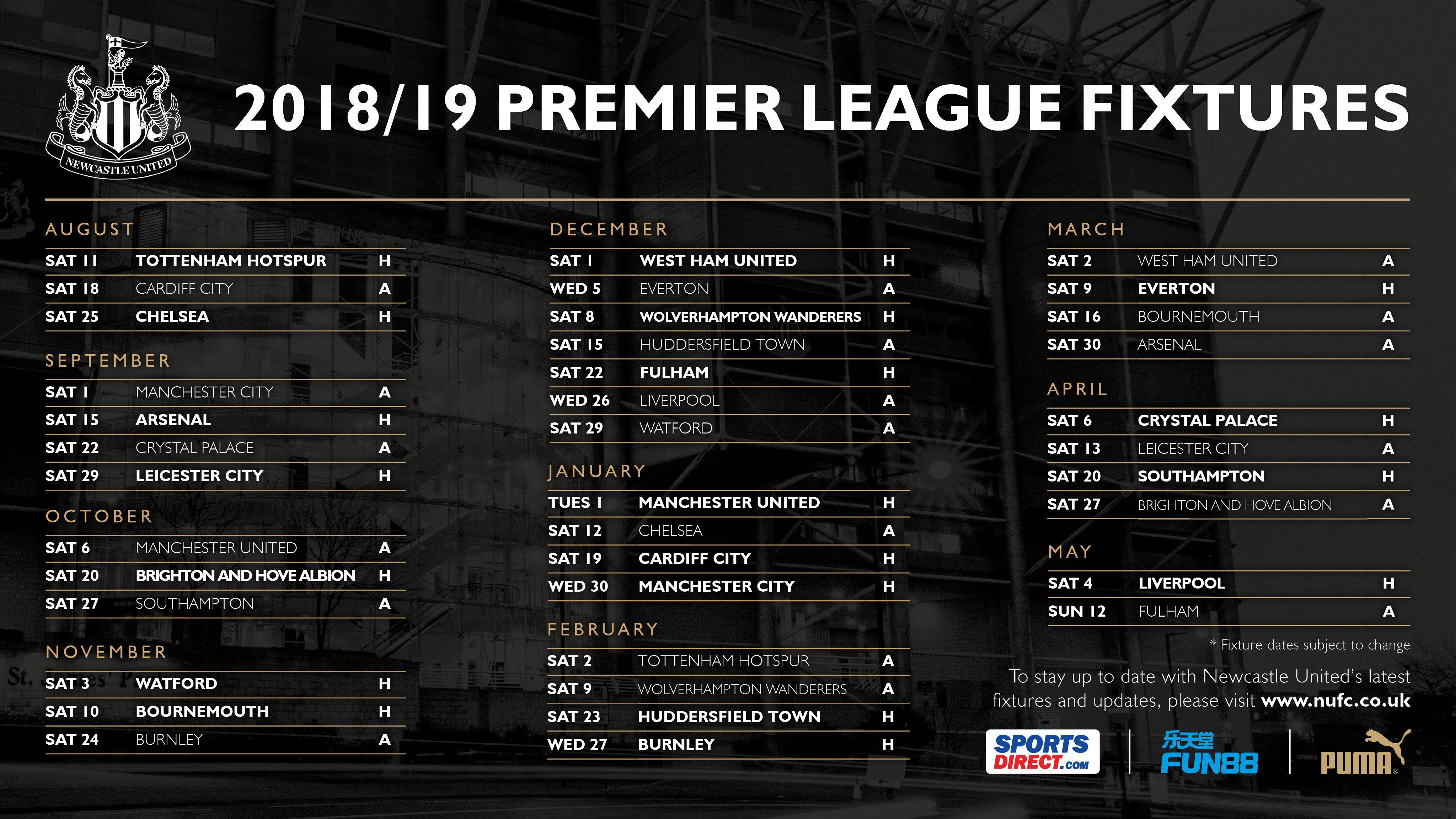 Nufc fixtures online