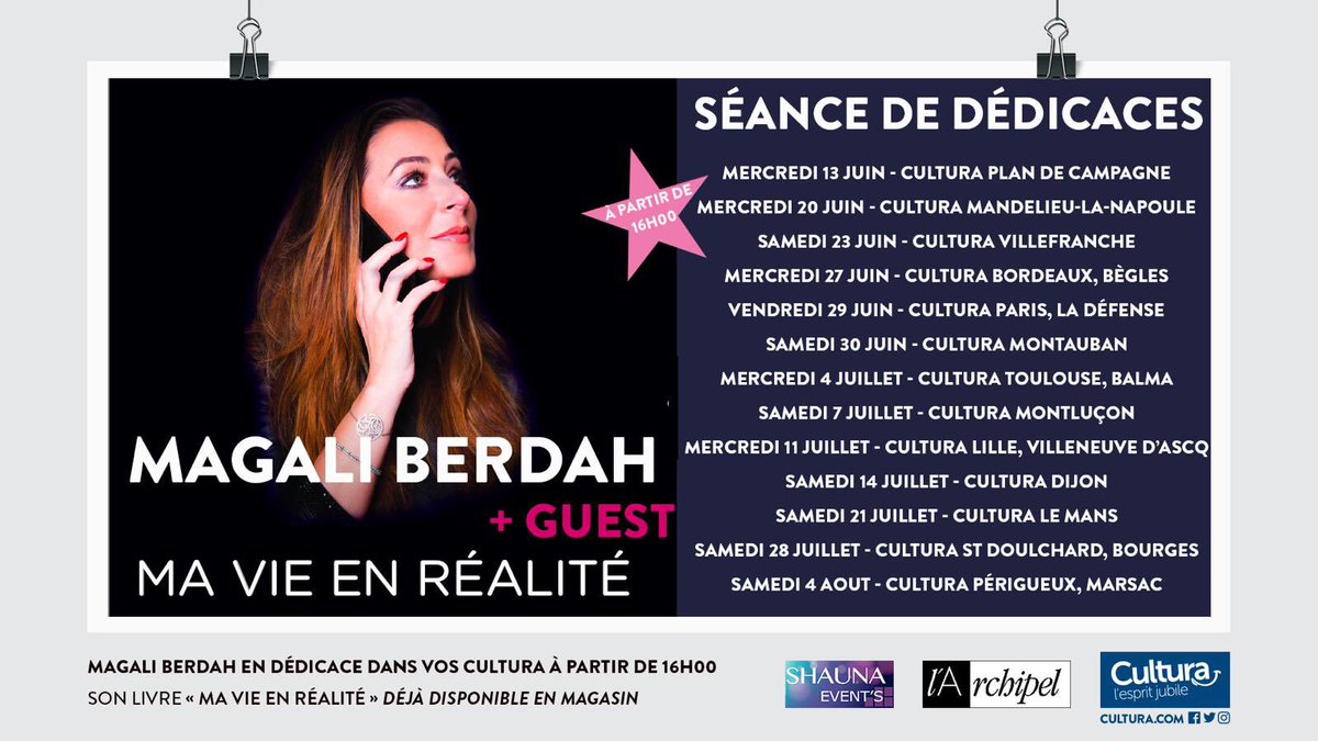 Voici les prochaines dates de dédicaces dans vos <a href="/Cultura/">Cultura</a> à partir de 16h ! 
⚠️ Certaines dates ont été modifiées - restez connectés aux réseaux sociaux <a href="/Shaunaevents/">Shauna Events</a>