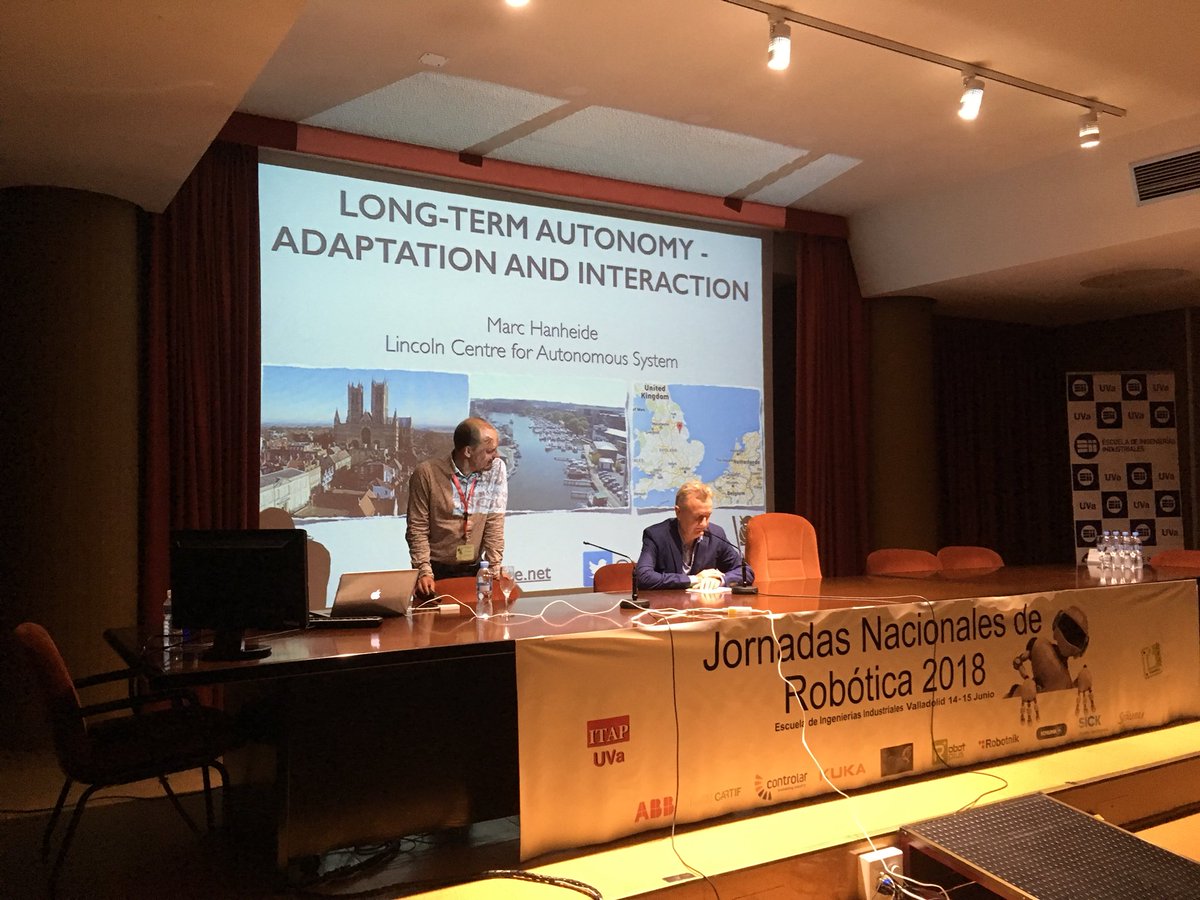 2018Jnr's tweet photo. Charla Plenaria “Long-Term Autonomy and Interaction of Robots 'In the Wild'” por el Prof. Marc Hanheide, Univ. of Lincoln, UK #JNR2018CEA https://t.co/AYkOzM8UJR