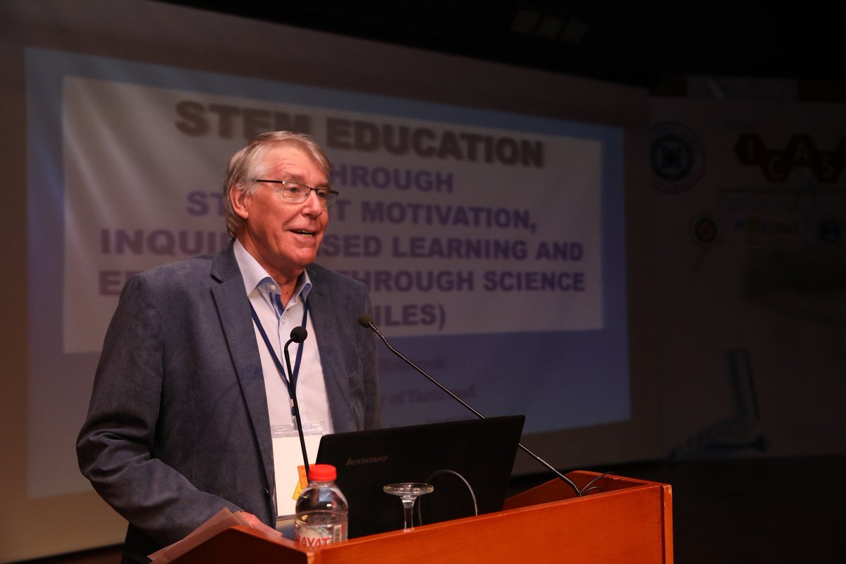 EgitimIau's tweet photo. Our keynote speaker from Estonia, Dr. Jack Holbrook, was giving his speech about "Promoting STEM Education through StudentMotivation, Inquiry Based Learning, and Education through SMILES" at the firstday of @WorldSTEMed #WSEC2018 #STEM @hamideertepinar @DevrimAkgunduz @IAUKampus https://t.co/GCuXaShgny