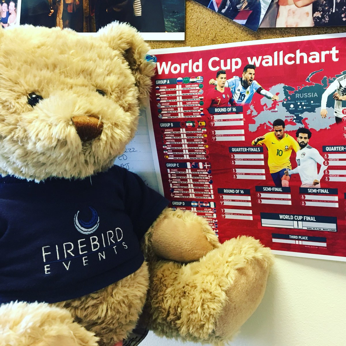 FirebirdEvents's tweet photo. Anyone else excited about the #WordCupRussia2018 starting today?! At Firebird HQ our wall chart is up and sweepstake teams have been chosen - we are World Cup ready!!! ⚽️🌏🎊 @Firebird_Ted #eventprofs #worldcup #eventmanagement https://t.co/7sRRvGIvpt