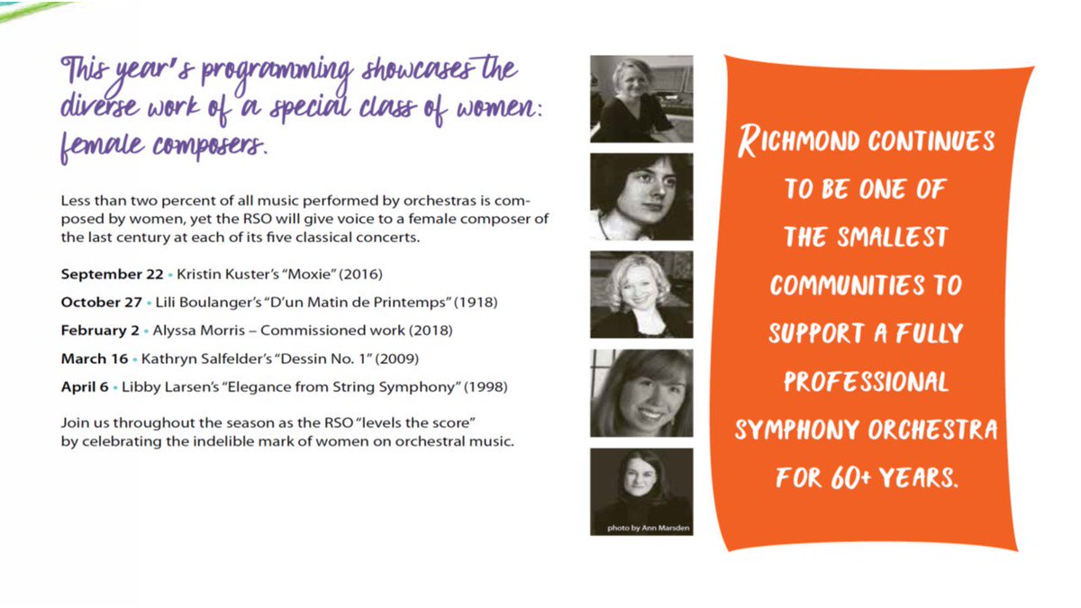 For this upcoming season, <a href="/RSO_Richmond_IN/">Richmond Symphony</a> will host musical orchestras by female composers in each of our 5 classical concerts.
Get your tickets here richmondsymphony.org/2018-19-season/
See you soon 🙂