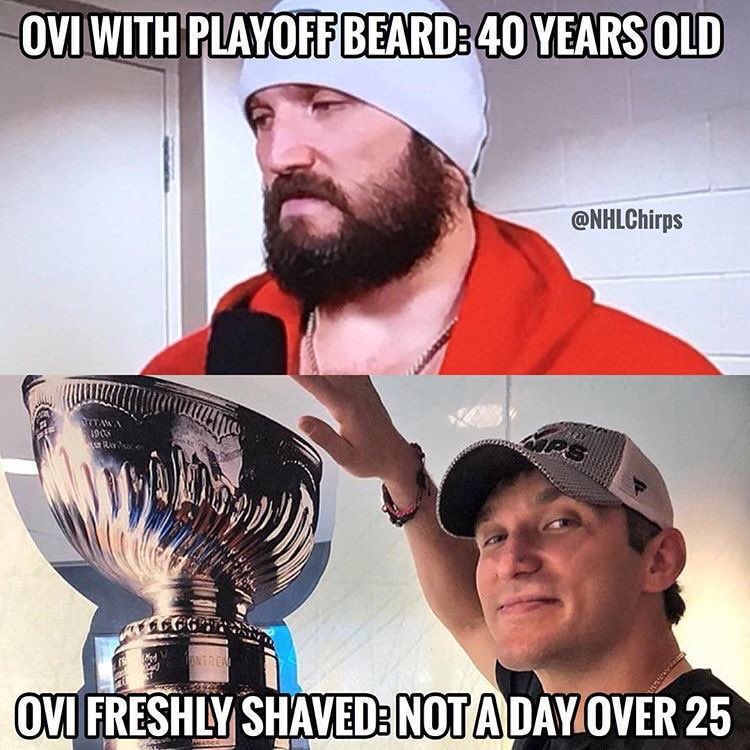 nhlchirpz's tweet photo. Ovi seriously looks like an old man with his playoff beard compared to without 😱 https://t.co/m1fRntxmY5