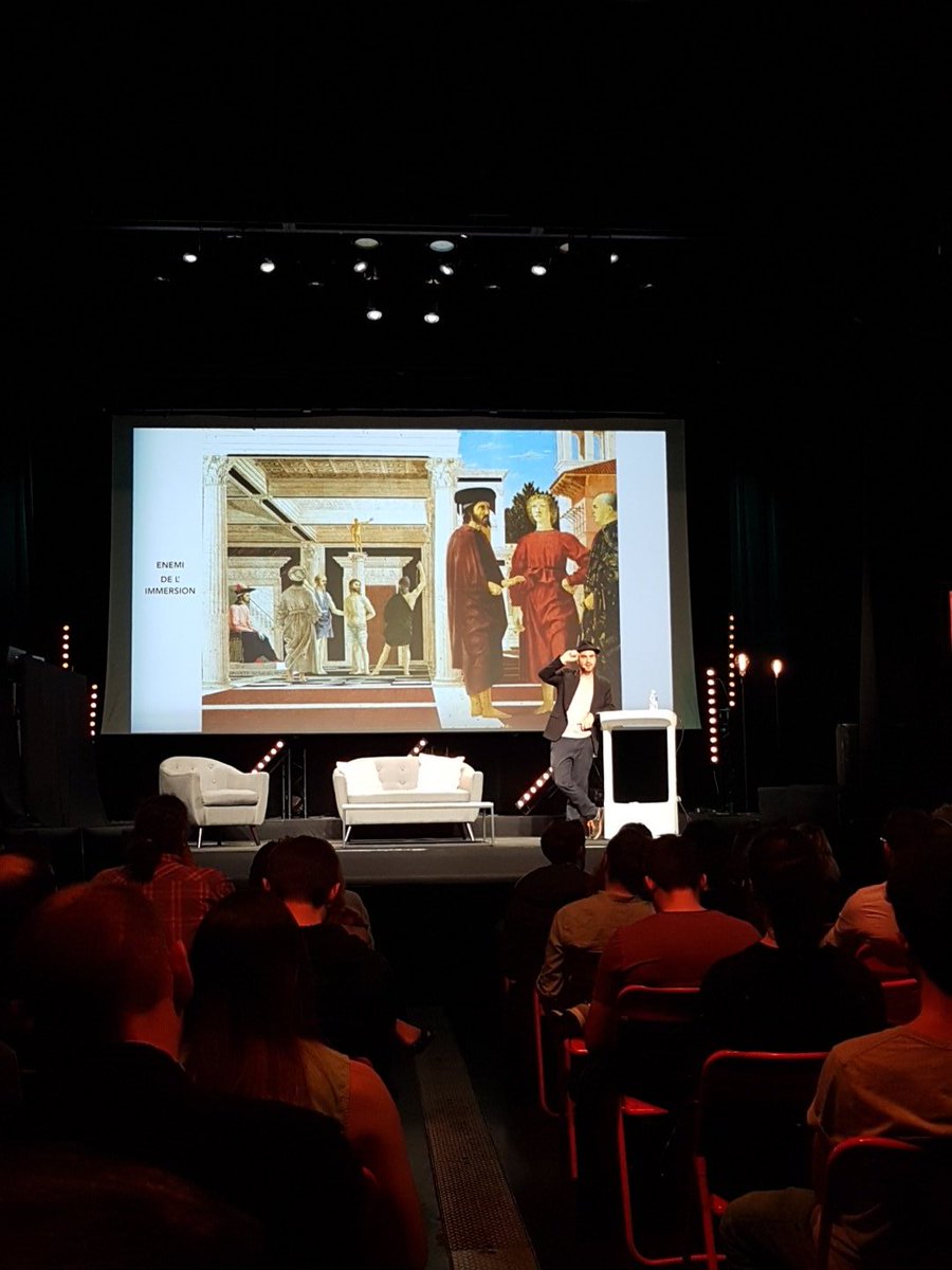 Le créateur d'art immersif ne cherche pas à contrôler l'expérience du visiteur, il accepte la participation de celui ci à l'expérience, à l'inverse des tableaux de la Renaissance et de l'usage du point de fuite... Ou des UX designer aujourd'hui :) #Web2day #MicroW2D cc <a href="/dzey/">Jérémie Pottier</a>