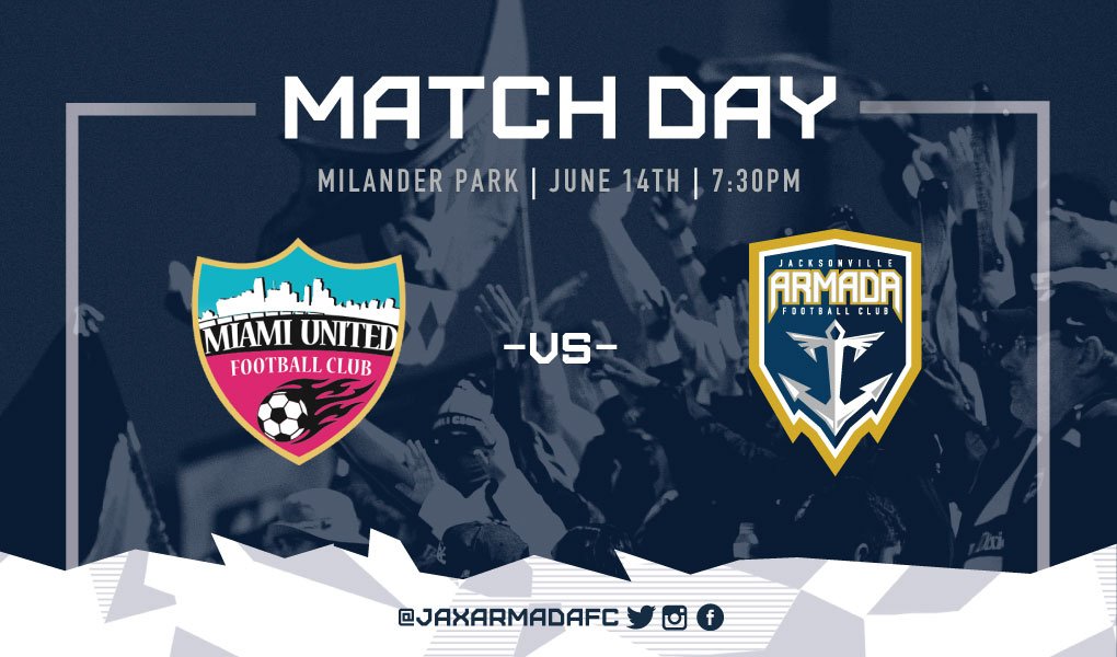 JaxArmadaFC's tweet photo. It's #MATCHDAY and time for a rematch!

📍Milander Park, 7:30 p.m.
🆚Miami United FC
📰 Preview: https://t.co/T9LRn4kjJV
🖥️ Stream: https://t.co/JTSIPl3cnP
📲 Live updates: @JaxArmadaFC 

#MUFCvJAX ⚓️ #ForTheFleet https://t.co/FRnTy9weI5