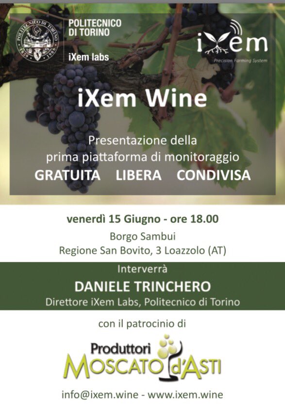 #Loazzolo #15giugno #BorgoSambui #iXemWine #libera #gratuita #condivisa <a href="/PoliTOnews/">Politecnico di Torino</a> <a href="/iXemLabs/">iXem Labs - PoliTo</a> #ProduttoriMoscato