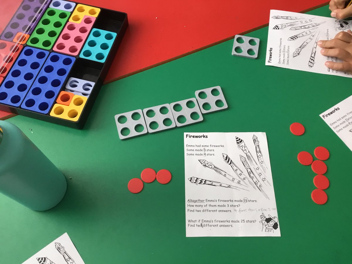 teachyear5's tweet photo. We loved using @Numicon and counters to solve tricky problems today. #practicalmaths #numicon #trickyproblems @BSB_Barcelona https://t.co/LBgsg5E2ry
