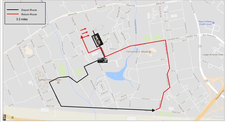 Not joining us for the Joint Service Installation Run in honor of the #ArmyBday? That's okay! But please make sure to watch out for participants, and be aware that the pictured route will be closed to traffic tomorrow from 6:30-8 a.m. for the event. Please use alternate routes.