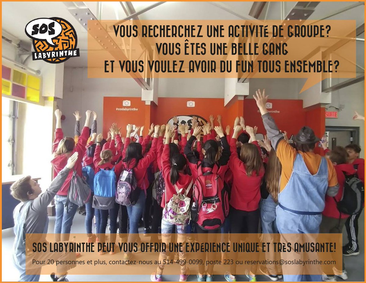 SOSLabyrinthe's tweet image. #SOSENGANG
✅ Vous êtes une belle gang de bureau? 
✅ Vous voulez trouver une activité corporative?
Venez tenter l’aventure SOS Labyrinthe pour une expérience unique et avoir du fun en équipe! Vous pouvez aussi combiner le tout avec d’autres activités du Vieux- Port de Montréal.