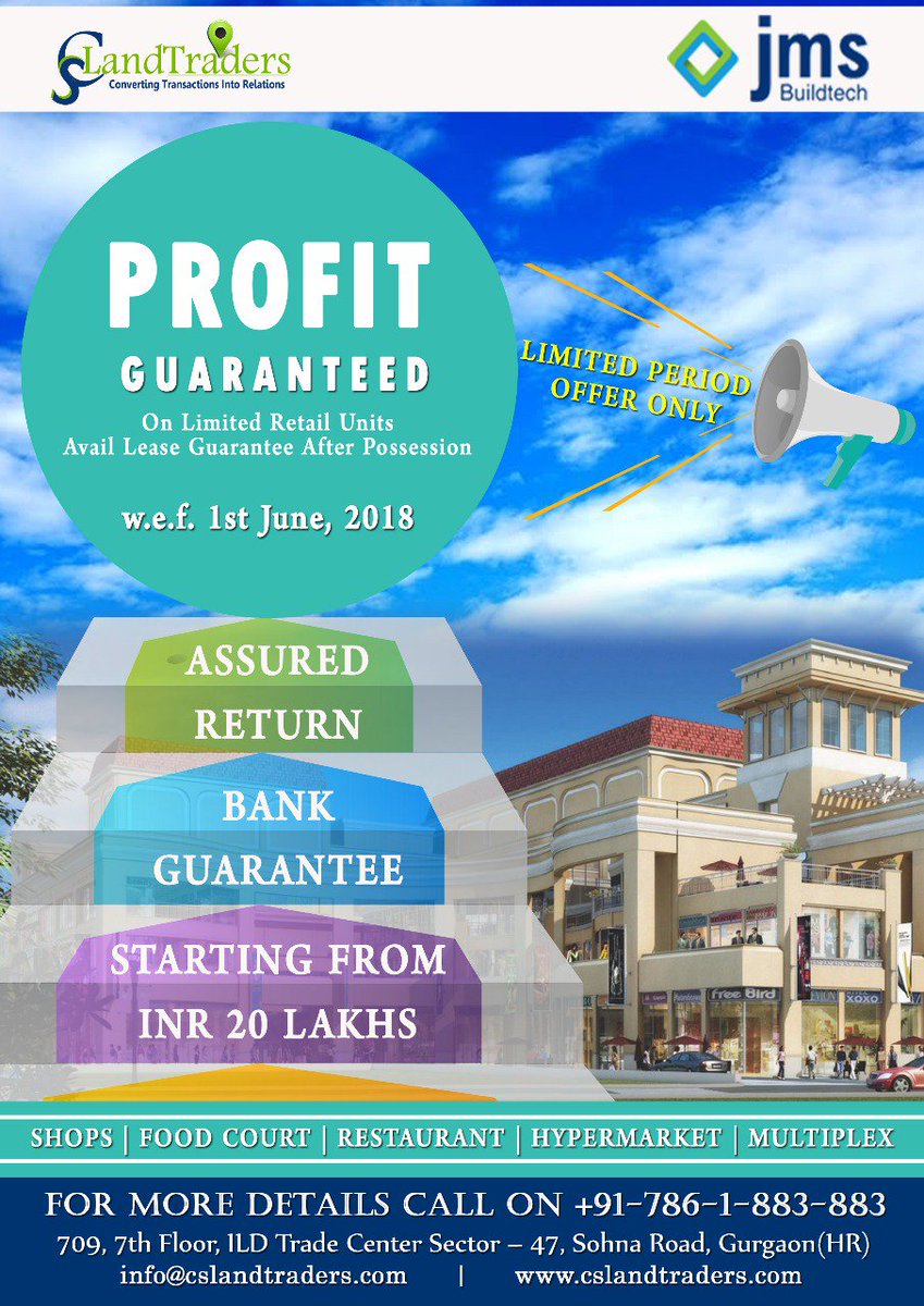 CSLandtraders's tweet photo. #LimitedPeriod #Offer!
Get #LeaseGuarantee on #Retail #Units after #Possession
Only@ #JMS #MarineSquare102
Call #CSLT +917861883883
https://t.co/bXtyuDlDTv
#InvestinGurgaon #AssuredReturnProject #GoodReturn #DwarkaExpressway #SmallInvestment #CommercialProperty #CommercialProject https://t.co/VncXZsmUlG