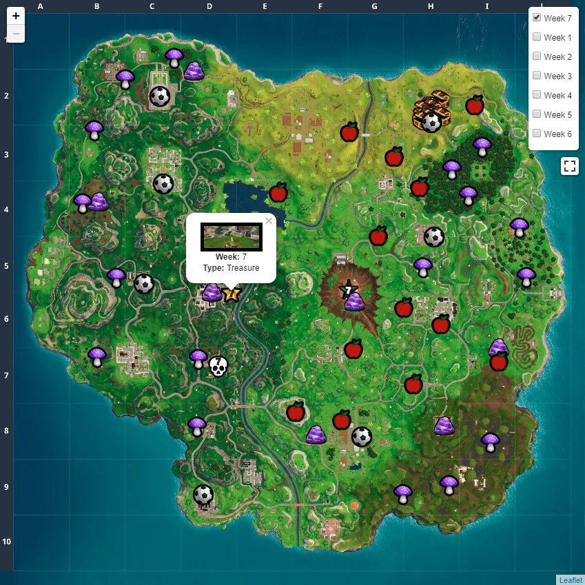 FortniteChests's tweet photo. Season 4 - Week 7 Challenges Locations already added!

🎁| Search Chests in Risky Reels
💎🍎🍄| Consume Hop Rocks, Apples, or Mushrooms
⚽️| Score a goal on different pitches
⭐️| Pleasant Park Treasure
☠️| Eliminate opponents in Shifty Shafts

https://t.co/ZaAUBsoAL8 https://t.co/CmcFd0rHv5