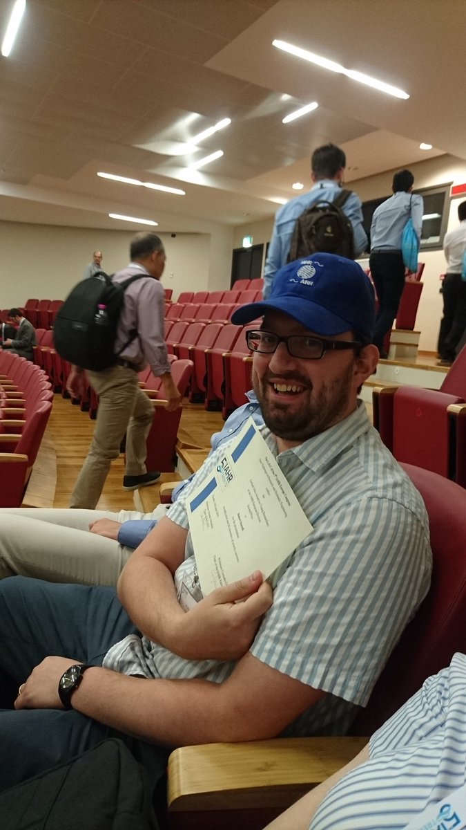 RobWillKelly's tweet photo. A successful #iahr conference for @morphodynamics winning a young researcher prize. And more importantly a super snazzy cap. #YoungAtHeart https://t.co/9V8QpUpjEc