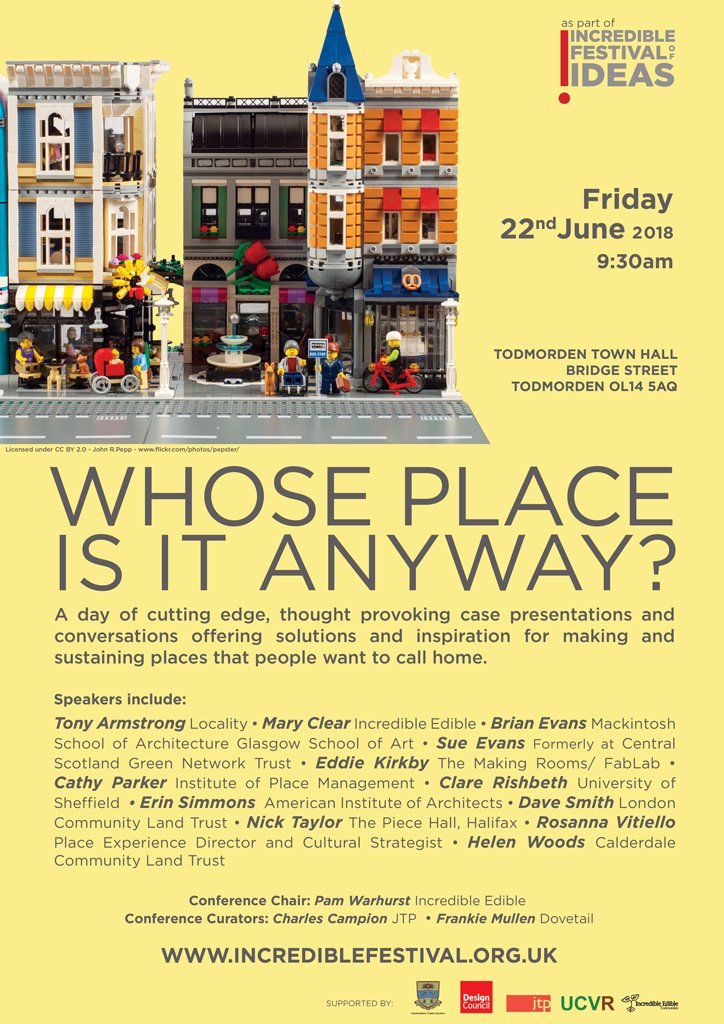 JTP is proud to support the “Whose Place Is It Anyway?” conference at #Todmorden on Fri 22 June as part of @_IFOI. This marks 10 yrs of @IETodmorden & 15 yrs since we led the #UpperCalderValley Renaissance Vision process. Visit incrediblefestival.org.uk for programme & ticketing!