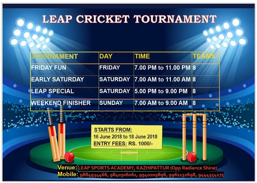 GARUNkU88340113's tweet photo. #Leap_Sports_Academy Welcomes you all for an #Indoor_Cricket Tournament starts from 15 June to 17 June.
Guaranteed #cash_prize for teams clearing #first_round.
Get registered soon as team is restricted to 8 for each #tournament.. https://t.co/RsnzEZkzbS