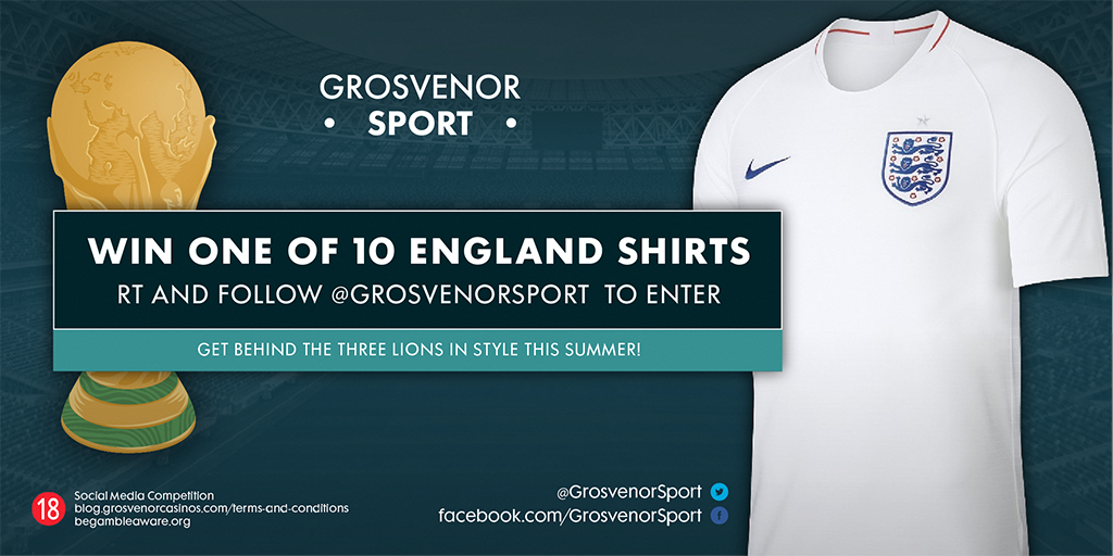 GrosvenorSport's tweet photo. Ready for the #WorldCup?
 
We’re giving away 10 England shirts so you can back the Three Lions in style! 🏴󠁧󠁢󠁥󠁮󠁧󠁿
 
RT this tweet and follow @GrosvenorSport for a chance to win!
 
(18+ only. T&amp;Cs apply: https://t.co/BXSlxoeDYI) https://t.co/1iV08reECX