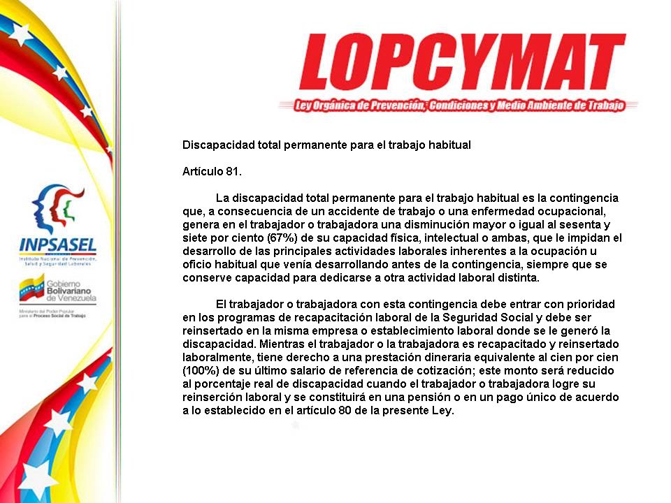 #14Jun Discapacidad total permanente para el trabajo habitual Aquí 👇 te lo decimos #LOPCYMAT #Art81 #TrabajoYPazEconómica