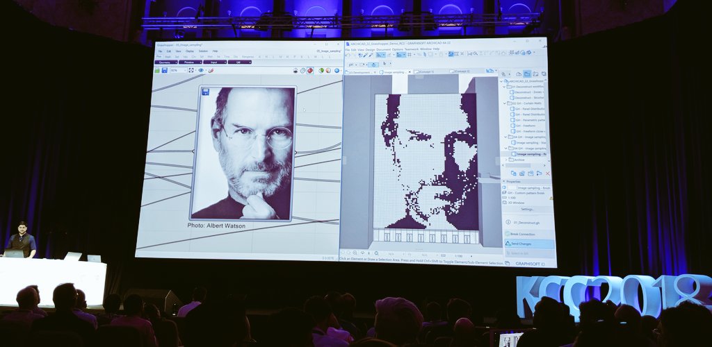 martysheehan's tweet photo. The enhanced connection between #ARCHICAD / #Rhino3d / #Grasshopper shown with a playful twist with the facade design tool connectivity! #KCC2018 @GRAPHISOFT https://t.co/nNAFLZAptC