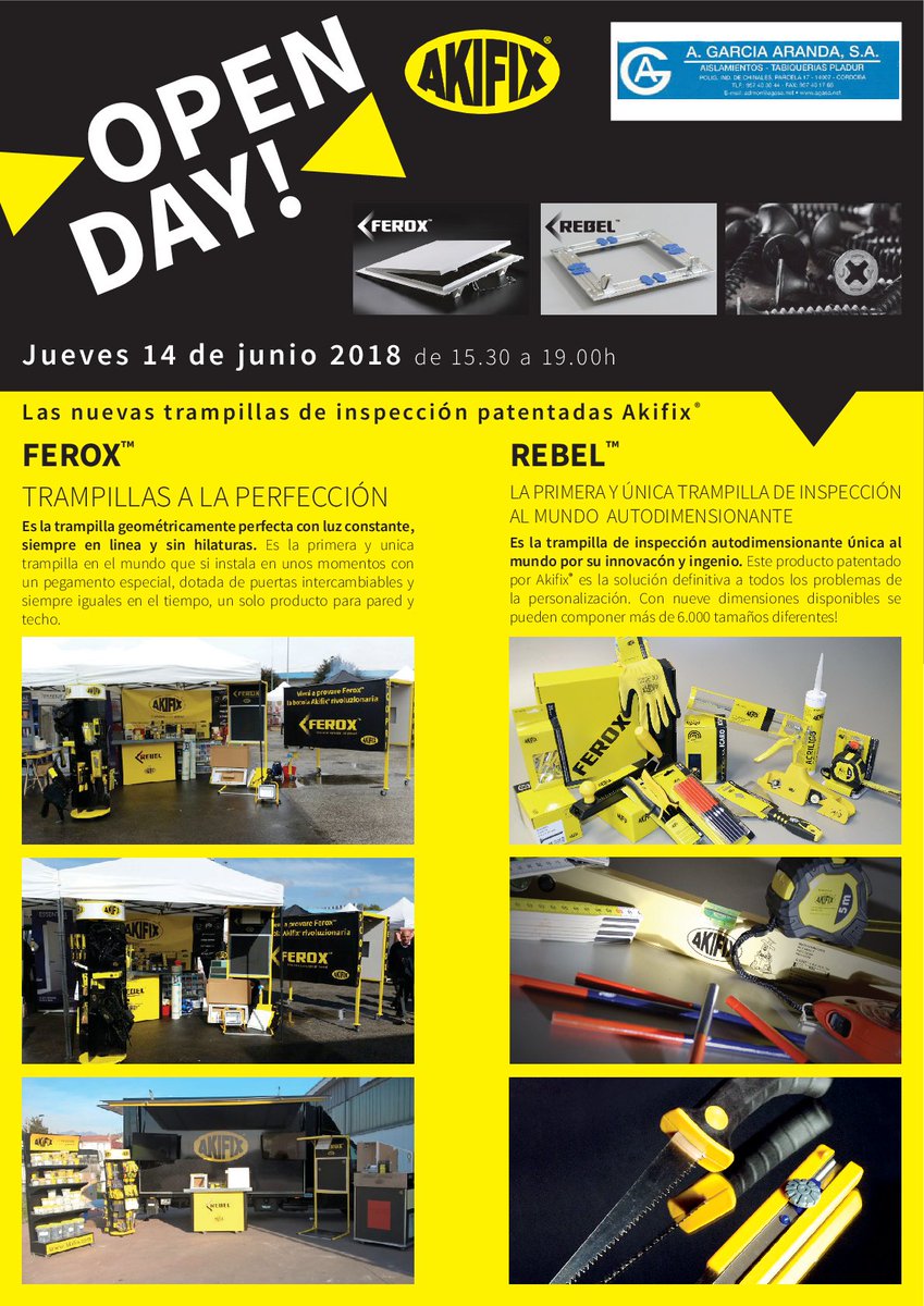 PlacafixSpain's tweet photo. Acabamos los open day...y lo haceos en Córdoba!

Os esperamos esta mañana en Aixla y la tarde en García Aranda.

#placafix#akifix#openday#aixla#garciaaranda#novedades#ofertas https://t.co/Xfv4TWO8no