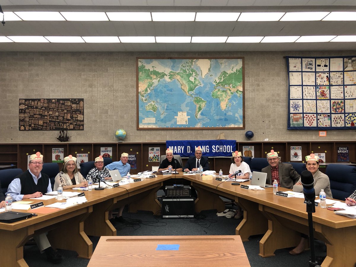 KCSD School Board put on their “Thinking Caps” during the Monday meeting!  Thanks to Mrs. Donnell’s class for making them for our Board! #bancroftproud💙🐾 #handsonlearningfun #sharingiscaring